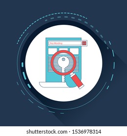 Key wording, SEO key wording process, keyword research, keywords optimization flat vector illustration design.