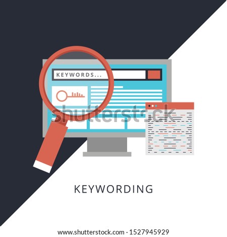 Key wording, SEO key wording process, keyword research, keywords optimization flat vector illustration design. Flat icon