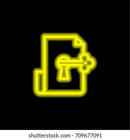 Key yellow glowing neon ui ux icon. Glowing sign logo vector