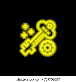 Key yellow glowing neon ui ux icon. Glowing sign logo vector