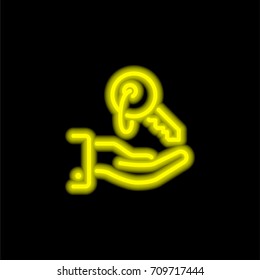 Key yellow glowing neon ui ux icon. Glowing sign logo vector