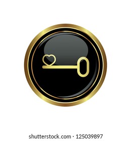 Key to your heart conceptual icon on the black with gold round button. Vector illustration
