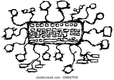 Keyboard abstract vector ink design, over white, isolated