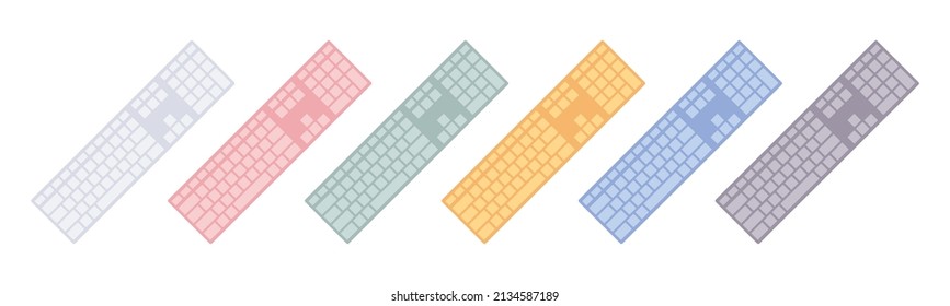 Keyboard accessory bundle, computer equipment device collection. Comfortable typing, professional programming. Vector flat style cartoon set isolated on white background, different views and colors