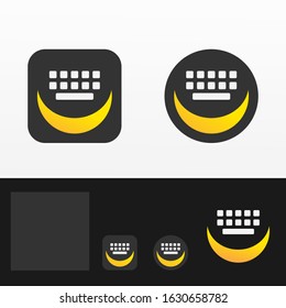 Keyboard App. Moon and keyboard. Crescent moon and keys. Icon, Logo and emblem for application and web. Isolated vector. Dark theme. Keyboard icon. Moon keyboard.