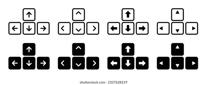 keyboard arrow key buttons set. computer navigation arrows vector symbol. up, down, lef and right keyboard arrows icons set. suitable for mobile app, and website UI design.