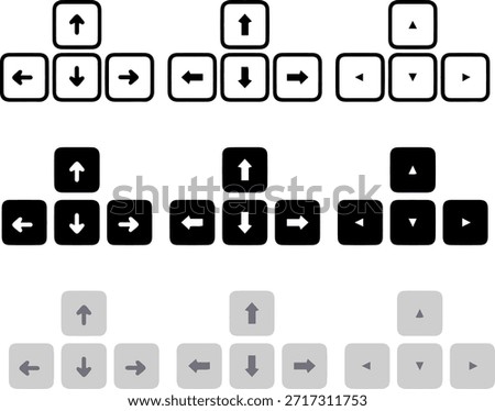 keyboard arrow keys icon set, gaming and navigation button symbols for pc, flat vector illustration