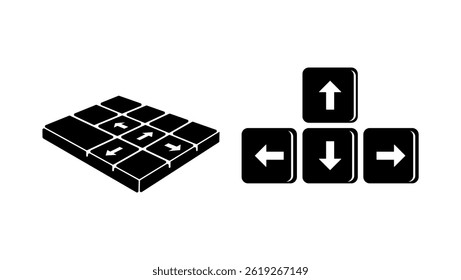 Keyboard arrows, black isolated silhouette