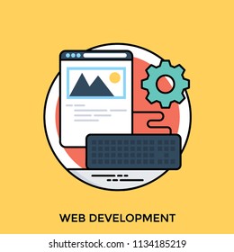 Keyboard attached to a webpage template and gear sign in the scene, describing web development icon 