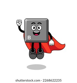keyboard B key cartoon with flying superhero , character design