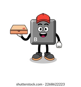 keyboard B key illustration as a pizza deliveryman , character design