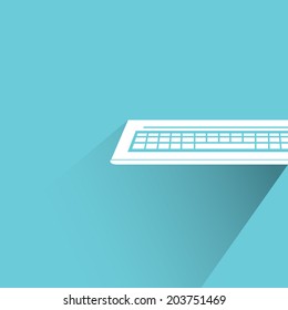 keyboard, blue background, flat and shadow theme
