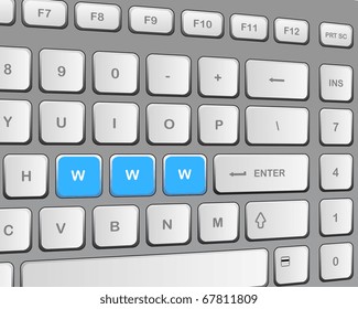 teclado con botones azules "W"