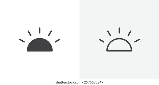 Keyboard brightness icon set in black flat solid and outlined style.