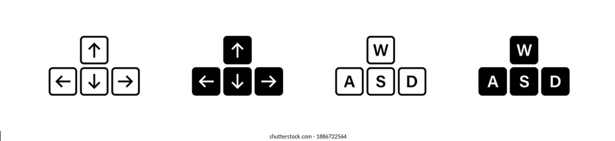 Pfeiltasten der Tastatur und Symbol der WASD-Einstellung. Einfache minimale flache Vektorgrafik für App- und Webdesign