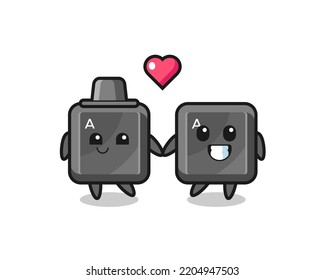 keyboard button cartoon character couple with fall in love gesture , cute design