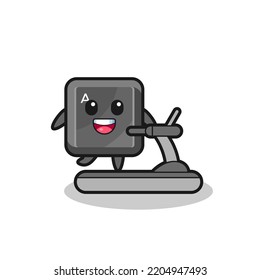 keyboard button cartoon character walking on the treadmill , cute design