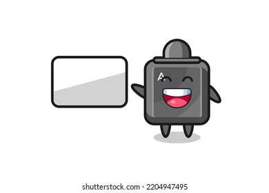 keyboard button cartoon illustration doing a presentation , cute design