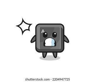 keyboard button character cartoon with shocked gesture , cute design