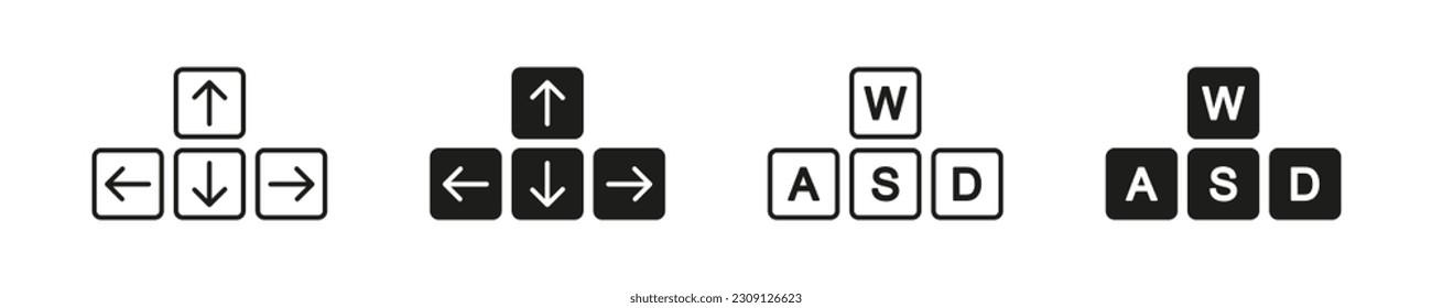 Keyboard button icon set. Button arrow and WASD set icon. Vector illustration.