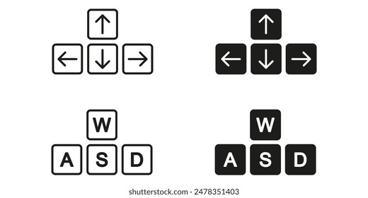 Keyboard button icon set. Button arrow and WASD set icon.