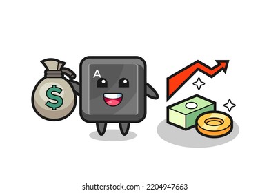 keyboard button illustration cartoon holding money sack , cute design