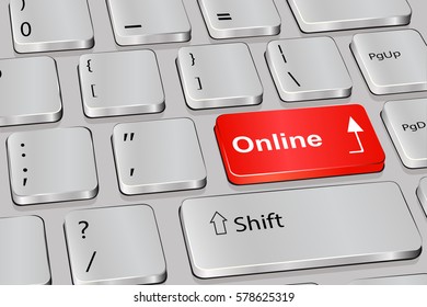 Keyboard button with the inscription online shop, vector graphics