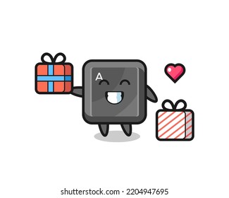 keyboard button mascot cartoon giving the gift , cute design