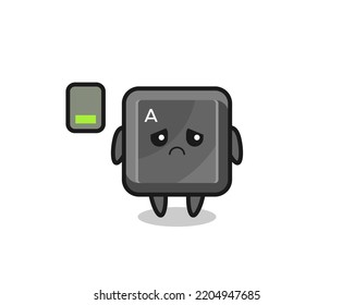 keyboard button mascot character doing a tired gesture , cute design