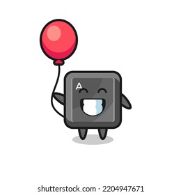 keyboard button mascot illustration is playing balloon , cute design