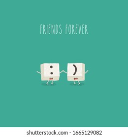 Keyboard button symbol, isolated on green background, vector illustration. Friends forever. Use for card, poster, stickers, web design and print on t-shirt. Easy to edit. 