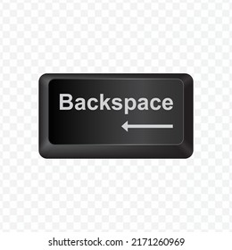 Keyboard-Taste, Vektorgrafik von Backspace auf dunkler Farbe und transparentem Hintergrund (PNG).