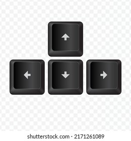 Keyboard Button, Vector illustration of direction on dark color and transparent background (PNG).