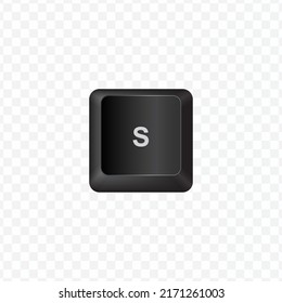 Keyboard Button, Vector illustration of letter S on dark color and transparent background (PNG).