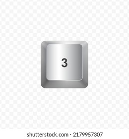 Keyboard Button, Vector Illustration Of Number 3 On White Color And Transparent Background (PNG).