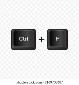 Keyboard Button, Vector illustration of shortcut Ctrl and F on dark color and transparent background (PNG).