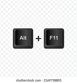 Keyboard Button, Vector illustration of shortcut Alt and F11 on dark color and transparent background (PNG).