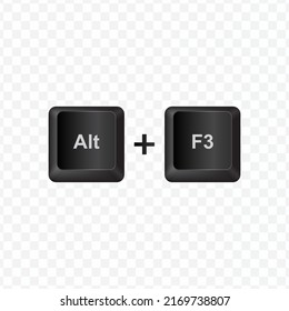 Keyboard Button, Vector illustration of shortcut Alt and F3 on dark color and transparent background (PNG).