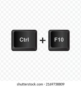 Keyboard Button, Vector illustration of shortcut Ctrl and F10 on dark color and transparent background (PNG).