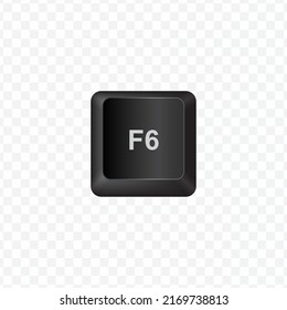 Keyboard Button, Vector illustration of shortcut F6 on dark color and transparent background (PNG).