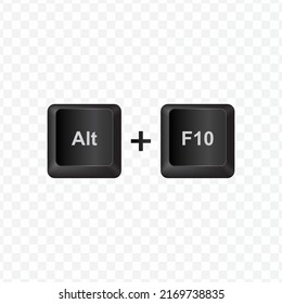 Keyboard Button, Vector illustration of shortcut Alt and F10 on dark color and transparent background (PNG).