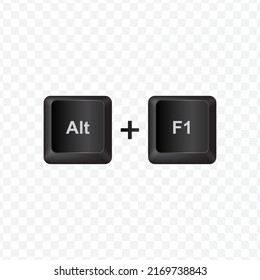 Keyboard Button, Vector illustration of shortcut Alt and F1  on dark color and transparent background (PNG).