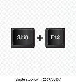 Keyboard Button, Vector illustration of shortcut Shift and F12 on dark color and transparent background (PNG).