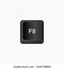 Keyboard Button, Vector illustration of shortcut F8 on dark color and transparent background (PNG).