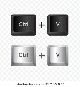 Keyboard Button, Vector illustration of shortcut CTRL V in black and white color on transparent background (PNG).