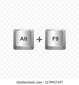 Keyboard Button, Vector illustration of shortcut Alt F9 on white color and transparent background (PNG).