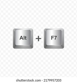 Keyboard Button, Vector illustration of shortcut Alt F7 on white color and transparent background (PNG).