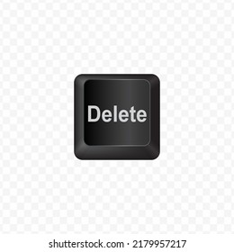 Keyboard Button, Vector illustration of shortcut Delete on dark color and transparent background (PNG).