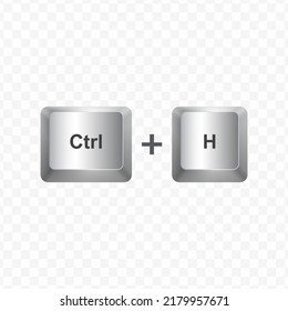 Keyboard Button, Vector illustration of shortcut Ctrl H on white color and transparent background (PNG).