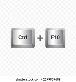 Keyboard Button, Vector illustration of shortcut Ctrl F10 on white color and transparent background (PNG).